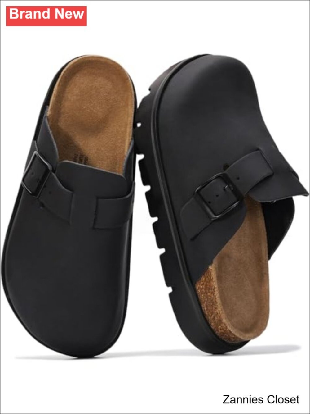 ✨Genuine Leather Platform Clogs Womens Cork Footbed Memory Foam Slip On Mules